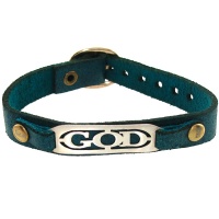 دستبند نقره و چرم طبیعی مدل GOD 