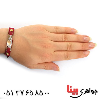 دستبند نقره و چرم طبیعی مدل خدا _کد:10888