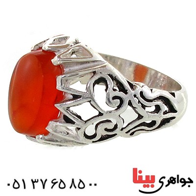 انگشتر عقیق یمنی مردانه مدل اسلیمی شبکه ای _کد:10918