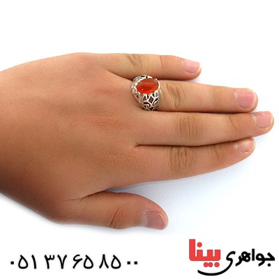 انگشتر عقیق یمنی مردانه مدل اسلیمی شبکه ای _کد:10918