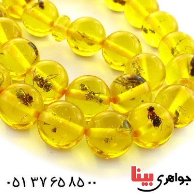 تسبیح کهربا پودری حشره ای 33 دانه ای عسلی _کد:10933