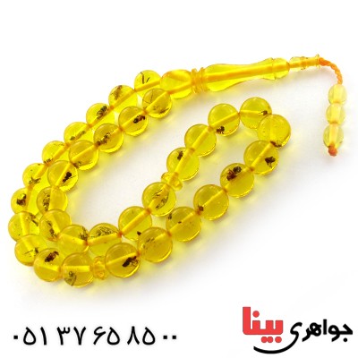 تسبیح کهربا پودری حشره ای 33 دانه ای عسلی _کد:10933