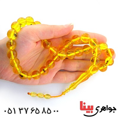 تسبیح کهربا پودری حشره ای 33 دانه ای عسلی _کد:10933