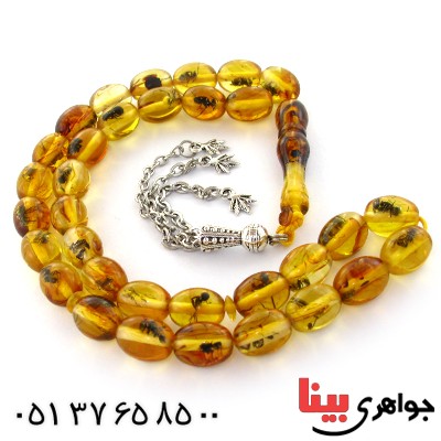 تسبیح کهربا پودری حشره ای 33 دانه ای بیضی _کد:10937