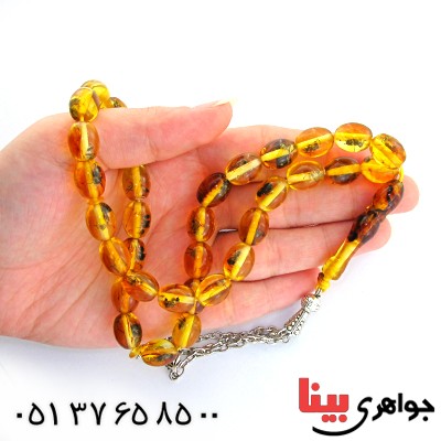تسبیح کهربا پودری حشره ای 33 دانه ای بیضی _کد:10937