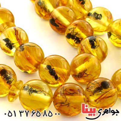 تسبیح کهربا پودری حشره ای 33 دانه ای کروی _کد:10938