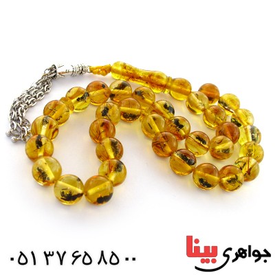 تسبیح کهربا پودری حشره ای 33 دانه ای کروی _کد:10938