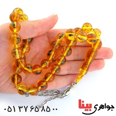 تسبیح کهربا پودری حشره ای 33 دانه ای کروی _کد:10938