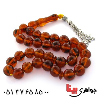 تسبیح کهربا پودری حشره ای 33 دانه ای گرد _کد:10940