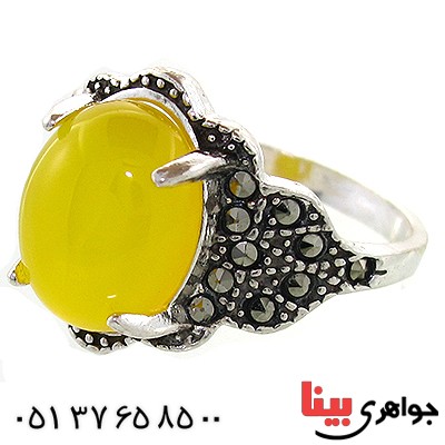 انگشتر عقیق شرف الشمس درشت زنانه مارکازیتی _کد:10956