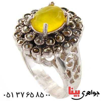 انگشتر عقیق شرف الشمس زنانه مارکازیتی مدل گل _کد:10957