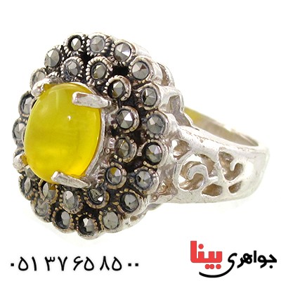 انگشتر عقیق شرف الشمس زنانه مارکازیتی مدل گل _کد:10957