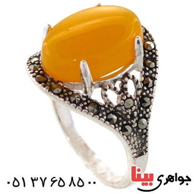 انگشتر عقیق شرف الشمس درشت زنانه مارکازیتی _کد:10959