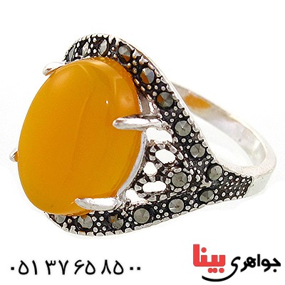 انگشتر عقیق شرف الشمس درشت زنانه مارکازیتی _کد:10959