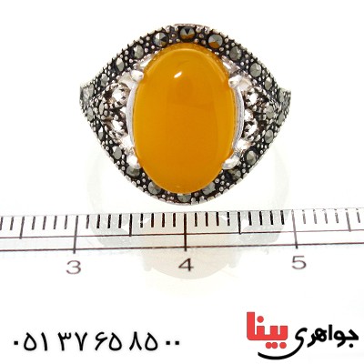 انگشتر عقیق شرف الشمس درشت زنانه مارکازیتی _کد:10959