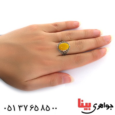 انگشتر عقیق شرف الشمس درشت زنانه مارکازیتی _کد:10959
