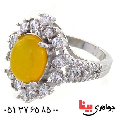 انگشتر عقیق شرف الشمس زنانه درشت برلیان کاری _کد:10964
