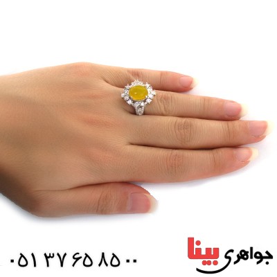 انگشتر عقیق شرف الشمس زنانه درشت برلیان کاری _کد:10964
