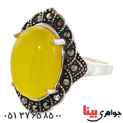 انگشتر عقیق شرف الشمس درشت زنانه مارکازیتی _کد:10967