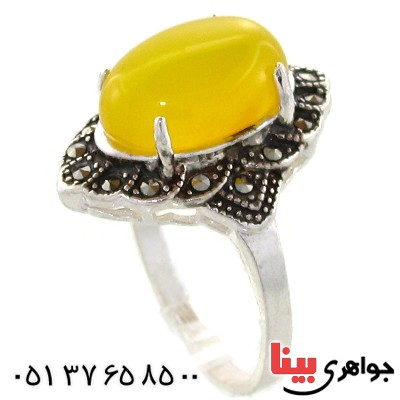 انگشتر عقیق شرف الشمس درشت زنانه مارکازیتی _کد:10967