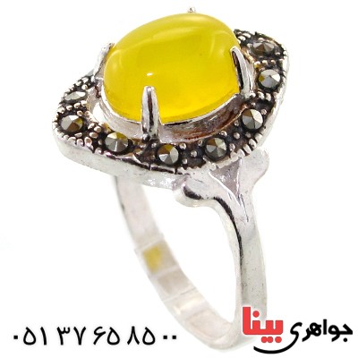 انگشتر عقیق شرف الشمس درشت زنانه مارکازیتی _کد:10970
