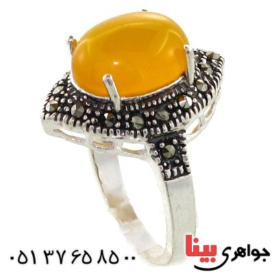 انگشتر عقیق شرف الشمس درشت زنانه مارکازیتی _کد:10971