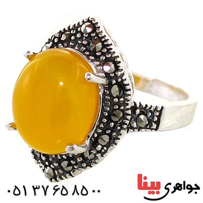 انگشتر عقیق شرف الشمس درشت زنانه مارکازیتی _کد:10971