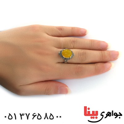 انگشتر عقیق شرف الشمس درشت زنانه مارکازیتی _کد:10971