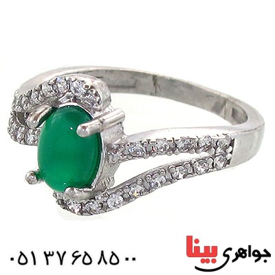 انگشتر عقیق سبز زنانه مدل نگین _کد:10974