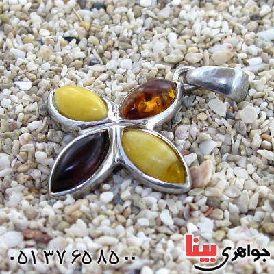 گردنبند کهربا درجه یک مدل گل چهار پر _کد:11002