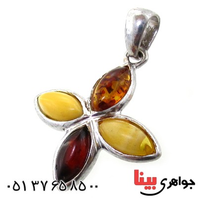 گردنبند کهربا درجه یک مدل گل چهار پر _کد:11002