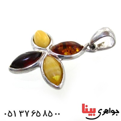 گردنبند کهربا درجه یک مدل گل چهار پر _کد:11002