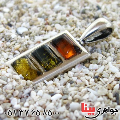 گردنبند کهربا درجه یک مدل مستطیلی سه رنگ _کد:11003