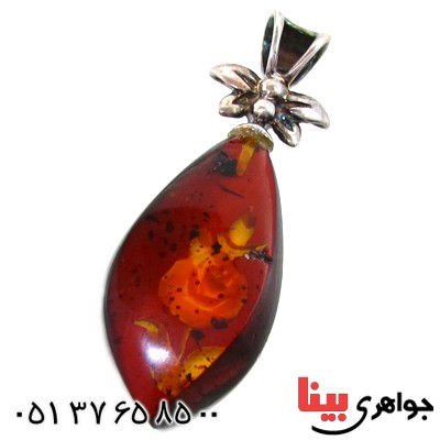 گردنبند کهربا درجه یک با گل رز سه بعدی _کد:11011