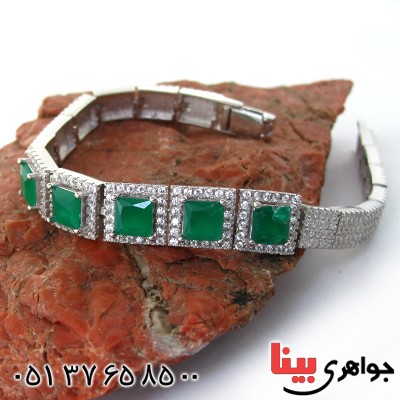 دستبند جید سبز زنانه نگین دار مدل مربعی _کد:11012