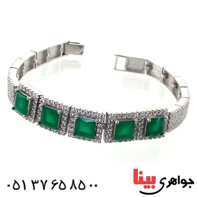 دستبند جید سبز زنانه نگین دار مدل مربعی _کد:11012