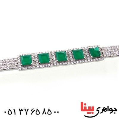 دستبند جید سبز زنانه نگین دار مدل مربعی _کد:11012