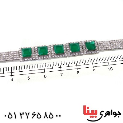 دستبند جید سبز زنانه نگین دار مدل مربعی _کد:11012