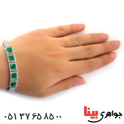 دستبند جید سبز زنانه نگین دار مدل مربعی _کد:11012
