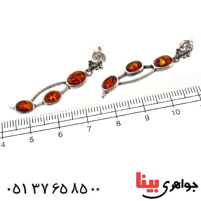 گوشواره کهربا درجه یک مدل آویز سه نگین _کد:11013