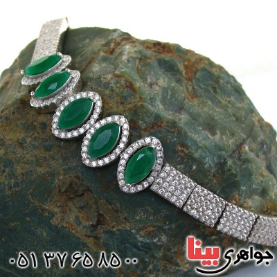 دستبند جید سبز زنانه نگین دار مدل بیضی _کد:11014