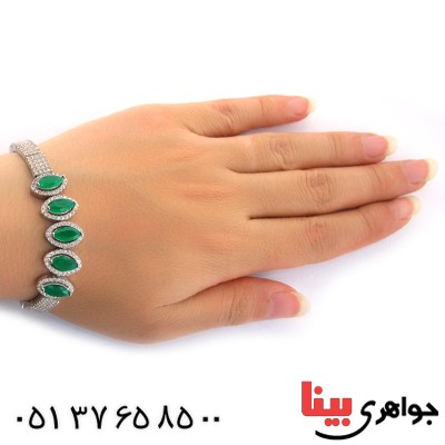 دستبند جید سبز زنانه نگین دار مدل بیضی _کد:11014