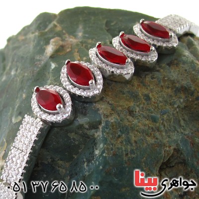 دستبند جید سرخ زنانه نگین دار مدل بیضی _کد:11016