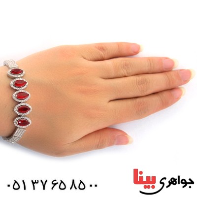 دستبند جید سرخ زنانه نگین دار مدل بیضی _کد:11016