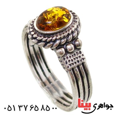 انگشتر کهربا درجه یک زنانه مدل عتیقه و قدیمی _کد:11017