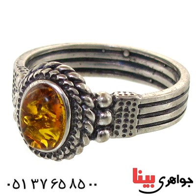 انگشتر کهربا درجه یک زنانه مدل عتیقه و قدیمی _کد:11017