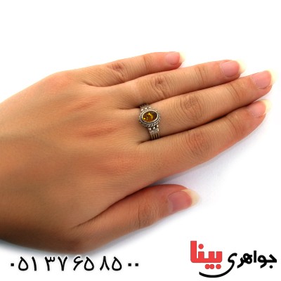 انگشتر کهربا درجه یک زنانه مدل عتیقه و قدیمی _کد:11017