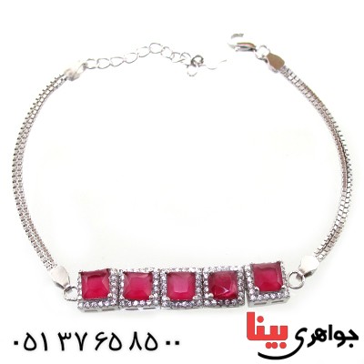 دستبند جید سرخ زنانه نگین دار مدل مربعی _کد:11018