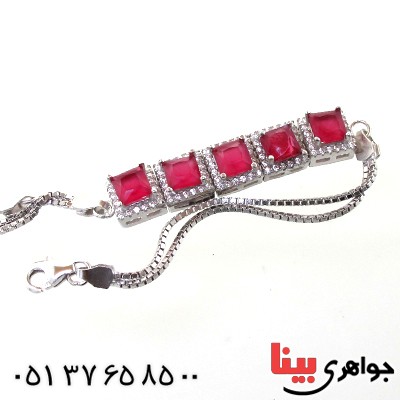 دستبند جید سرخ زنانه نگین دار مدل مربعی _کد:11018