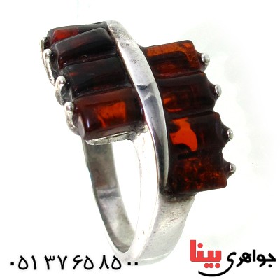 انگشتر کهربا درجه یک زنانه درشت مدل موج _کد:11019